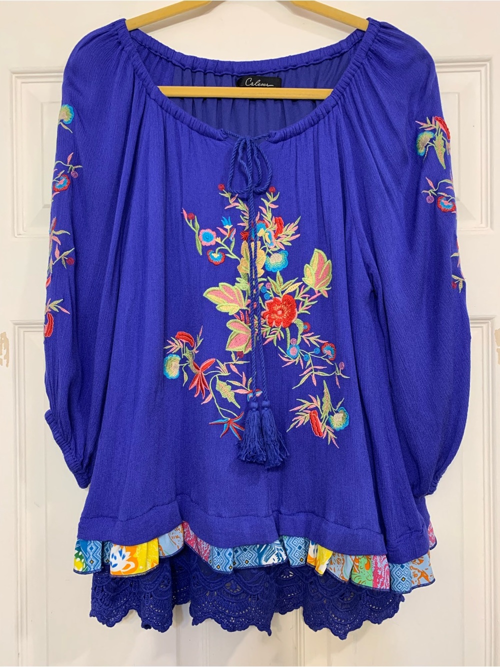 Caleosa Blueish Purplish Embroidered Layered PL Blouse.              4027E